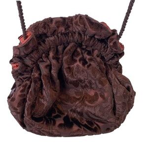 Vintage Damask Mini Purse Velvet Crossbody Satin Satchel in Brown Maroon Red